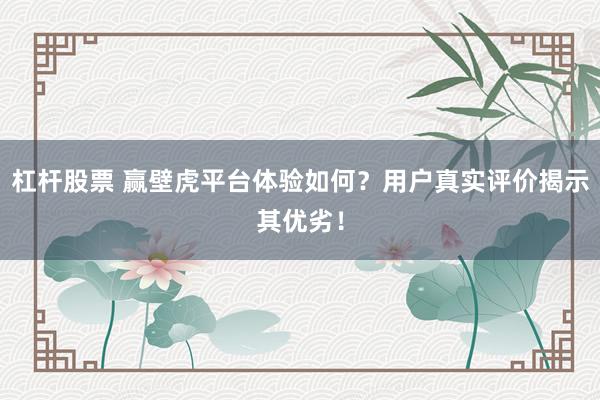 杠杆股票 赢壁虎平台体验如何？用户真实评价揭示其优劣！