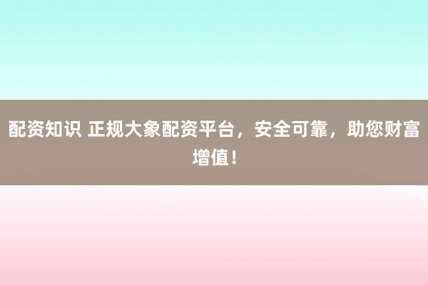 配资知识 正规大象配资平台，安全可靠，助您财富增值！