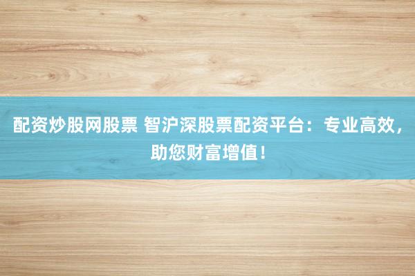 配资炒股网股票 智沪深股票配资平台：专业高效，助您财富增值！