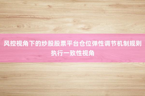 风控视角下的炒股股票平台仓位弹性调节机制规则执行一致性视角