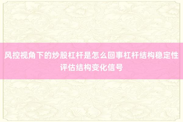 风控视角下的炒股杠杆是怎么回事杠杆结构稳定性评估结构变化信号