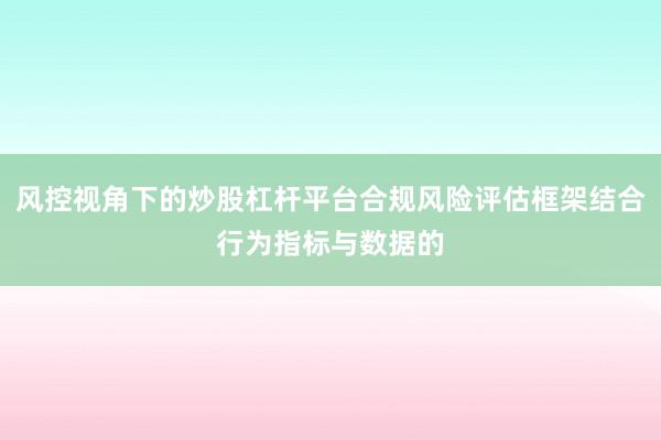 风控视角下的炒股杠杆平台合规风险评估框架结合行为指标与数据的