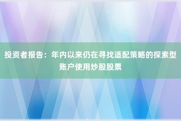 投资者报告：年内以来仍在寻找适配策略的探索型账户使用炒股股票