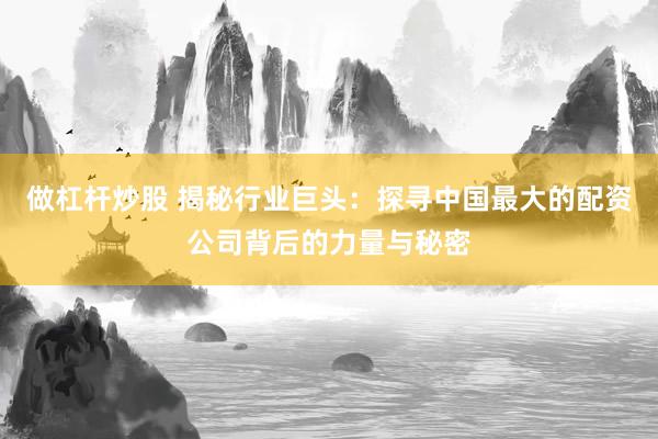做杠杆炒股 揭秘行业巨头：探寻中国最大的配资公司背后的力量与秘密