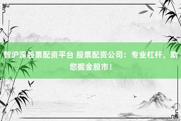 智沪深股票配资平台 股票配资公司：专业杠杆，助您掘金股市！